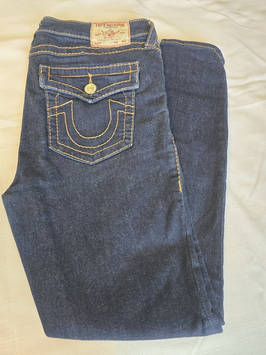 True Religion Denim - True Religion Women's Halle Dark Blue Skinny Jeans with Contrast Stitching Sz 31